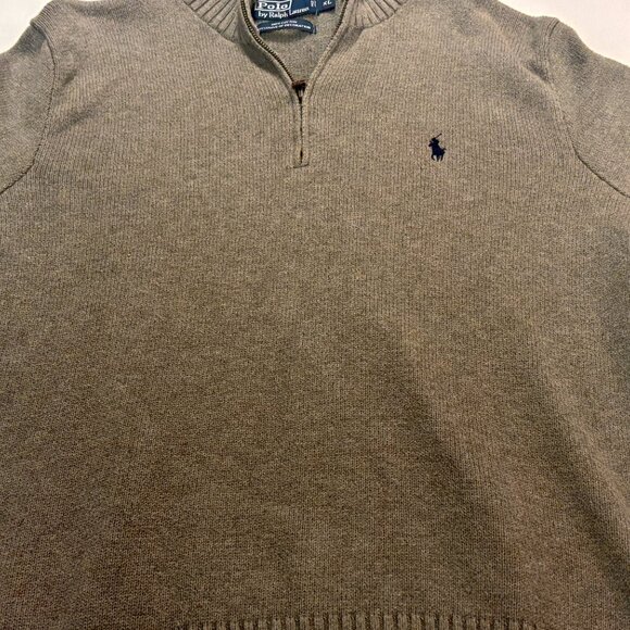 ~~Polo Ralph Lauren Sweater Men’s XL Brown 1/4 Zip BLUE Pony - Picture 2 of 5